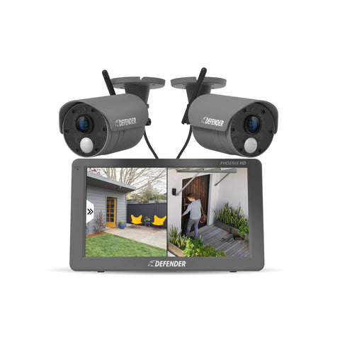 PHOENIXHD Non-WiFi Plug-in Power Security System with 10.1” HD Monitor & 2 Cameras