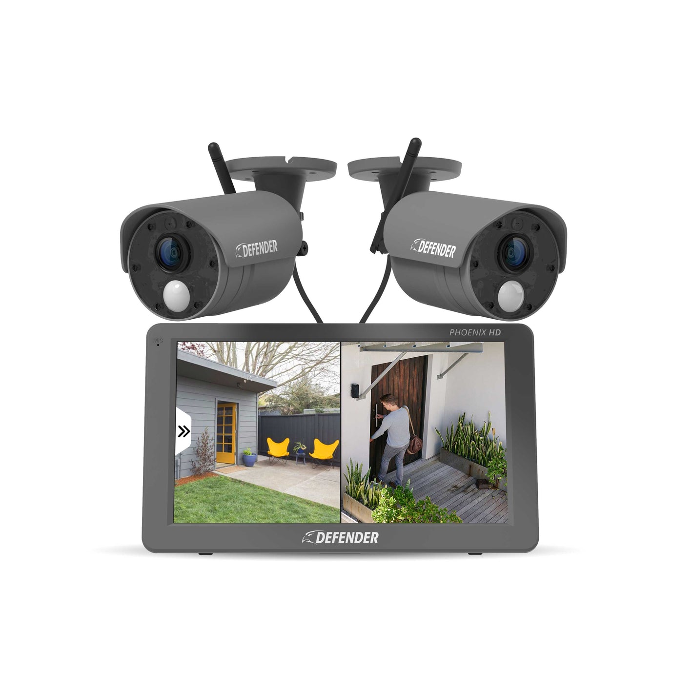 PHOENIXHD Non-WiFi Plug-in Power Security System with 10.1” HD Monitor & 2 Cameras