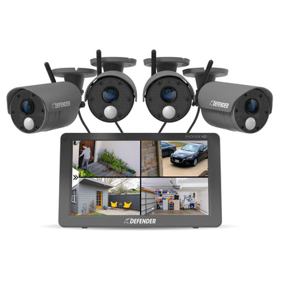PHOENIXHD Non-WiFi Plug-in Power Security System with 10.1” HD Monitor & 4 Cameras
