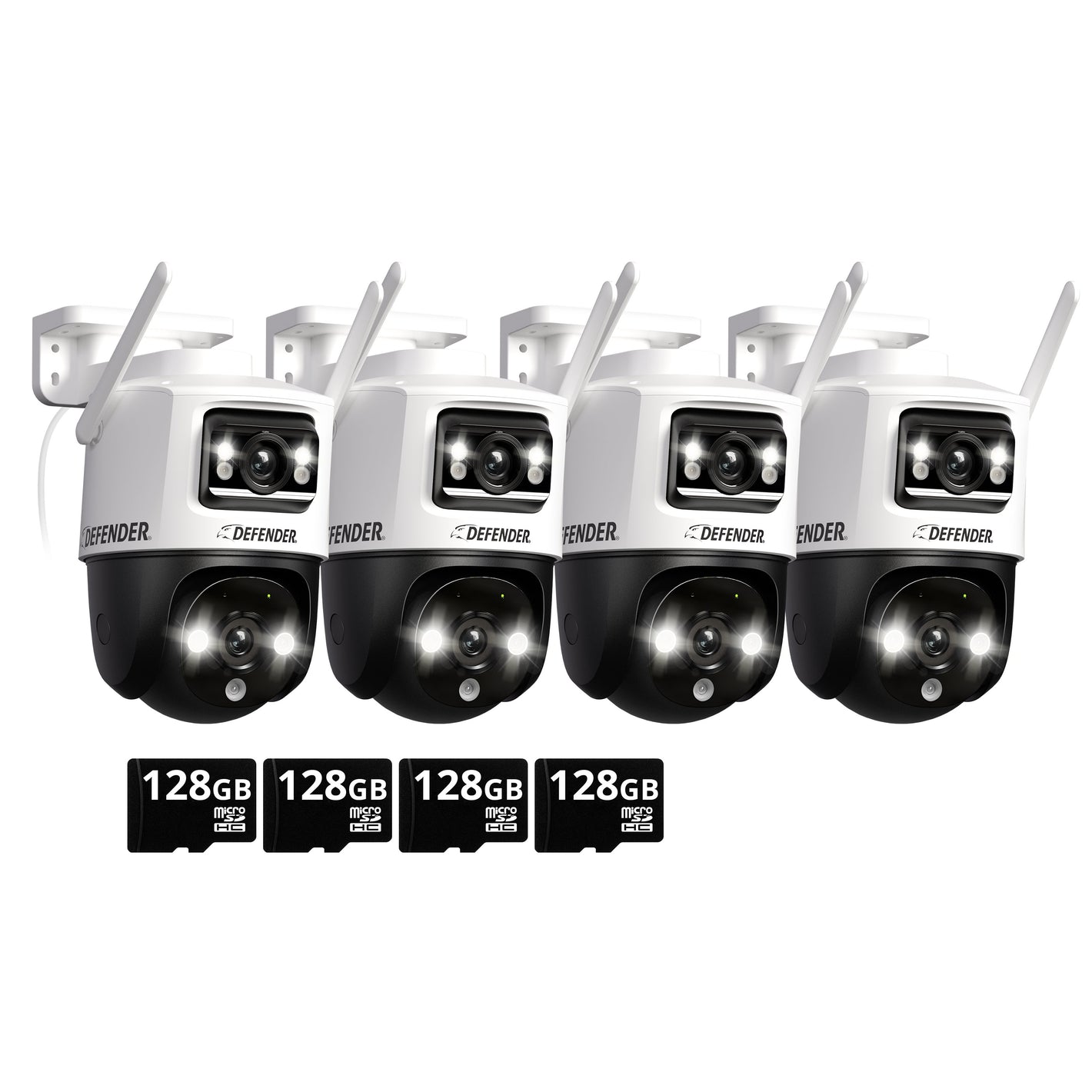 EXCLUSIVE BUNDLE: AI POWERED Guard Pro 3K PLUS Dual Lens PTZ, 128GB SD Card, 2 Year Warranty, 4 Pack