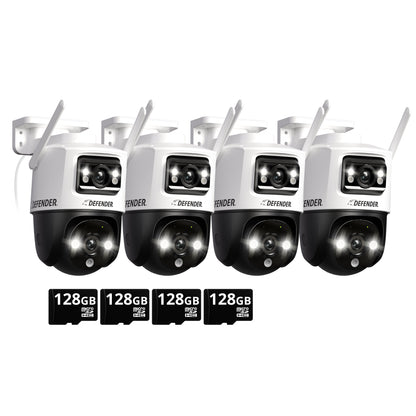EXCLUSIVE BUNDLE: AI POWERED Guard Pro 3K PLUS Dual Lens PTZ, 128GB SD Card, 2 Year Warranty, 4 Pack