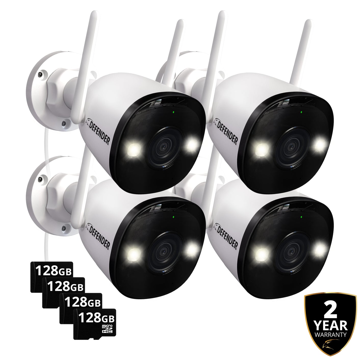 EXCLUSIVE BUNDLE: AI POWERED 4K Guard Pro Wi-Fi 6 Plug-in Security Camera with 128GB SD Card, 4 Pack