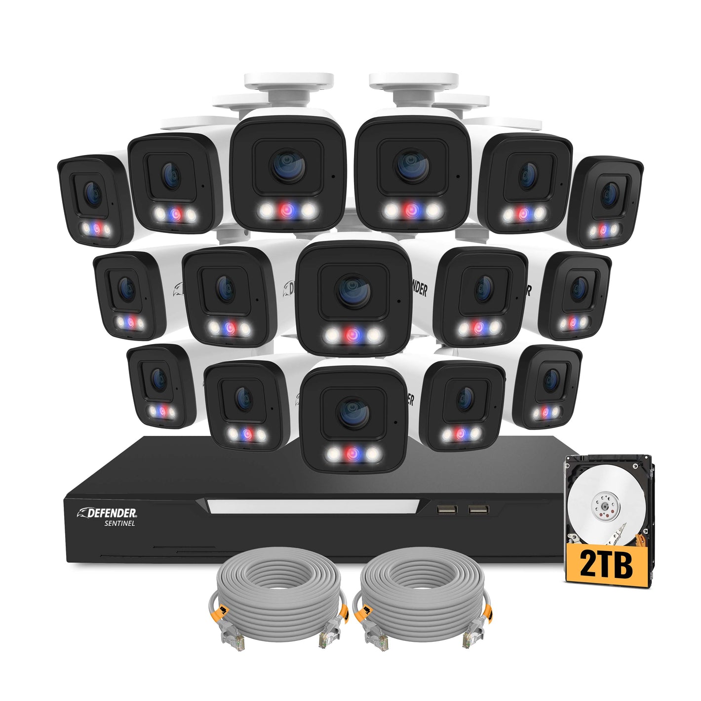 EXCLUSIVE BUNDLE: AI POWERED Sentinel 4K PoE NVR Wired Security System, 16 Metal Cameras, 2TB HDD