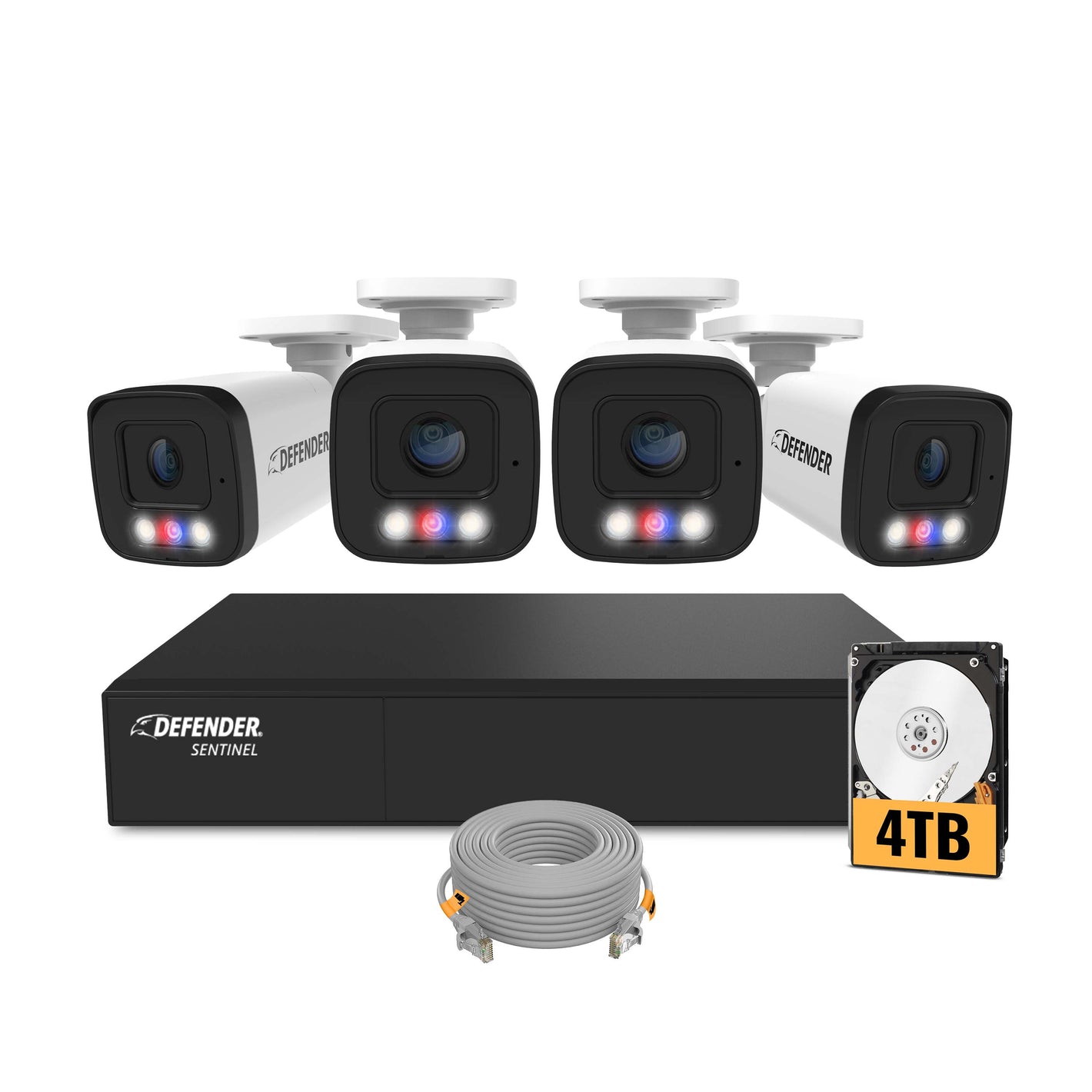 EXCLUSIVE BUNDLE: AI POWERED Sentinel 4K PoE NVR Wired Security System, 4 Metal Cameras, 4TB HDD