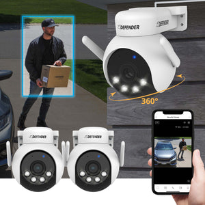 AI POWERED 4K Everwatch PTZ 360° Wi-Fi Plug-in Power Security Camera with 64GB SD Card, 2 Pack