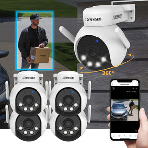AI POWERED 4K Everwatch PTZ 360° Wi-Fi Plug-in Power Security Camera with 64GB SD Card, 4 Pack