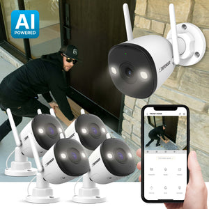 AI POWERED 4K Guard Pro Wi-Fi 6 Plug-in Security Camera with 64GB SD Card, 4 Pack