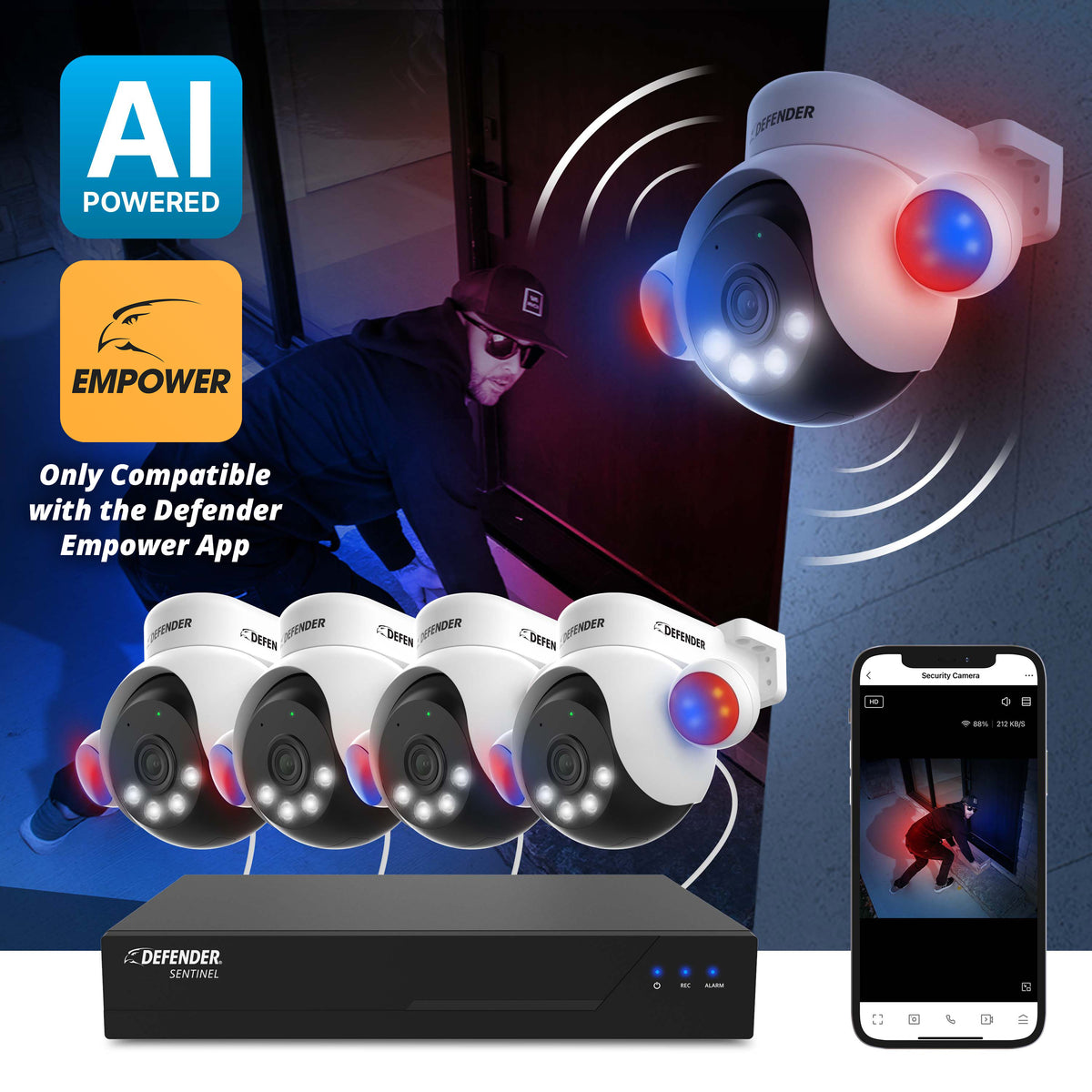 Defender Nvr AI Powered Sentinel 4K PTZ Wired 8 Channel PoE NVR Security System, 4