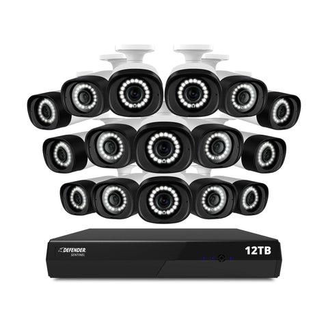 Sentinel 4K Ultra HD Wired PoE NVR Security System with 12TB & 16 Metal Cameras