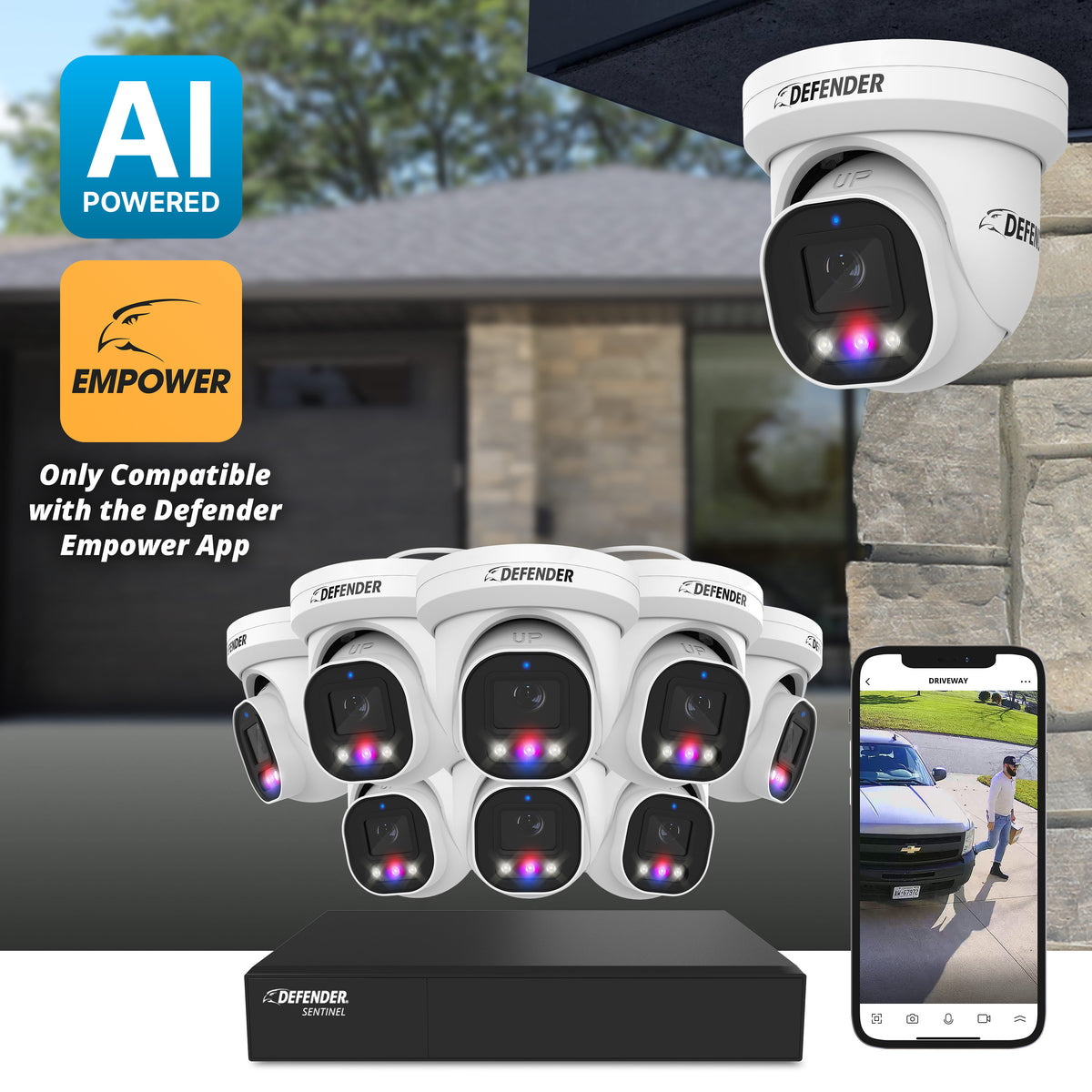 Defender Nvr AI POWERED Sentinel Turret 4K Wired 8CH NVR PoE Security System, 8 Met