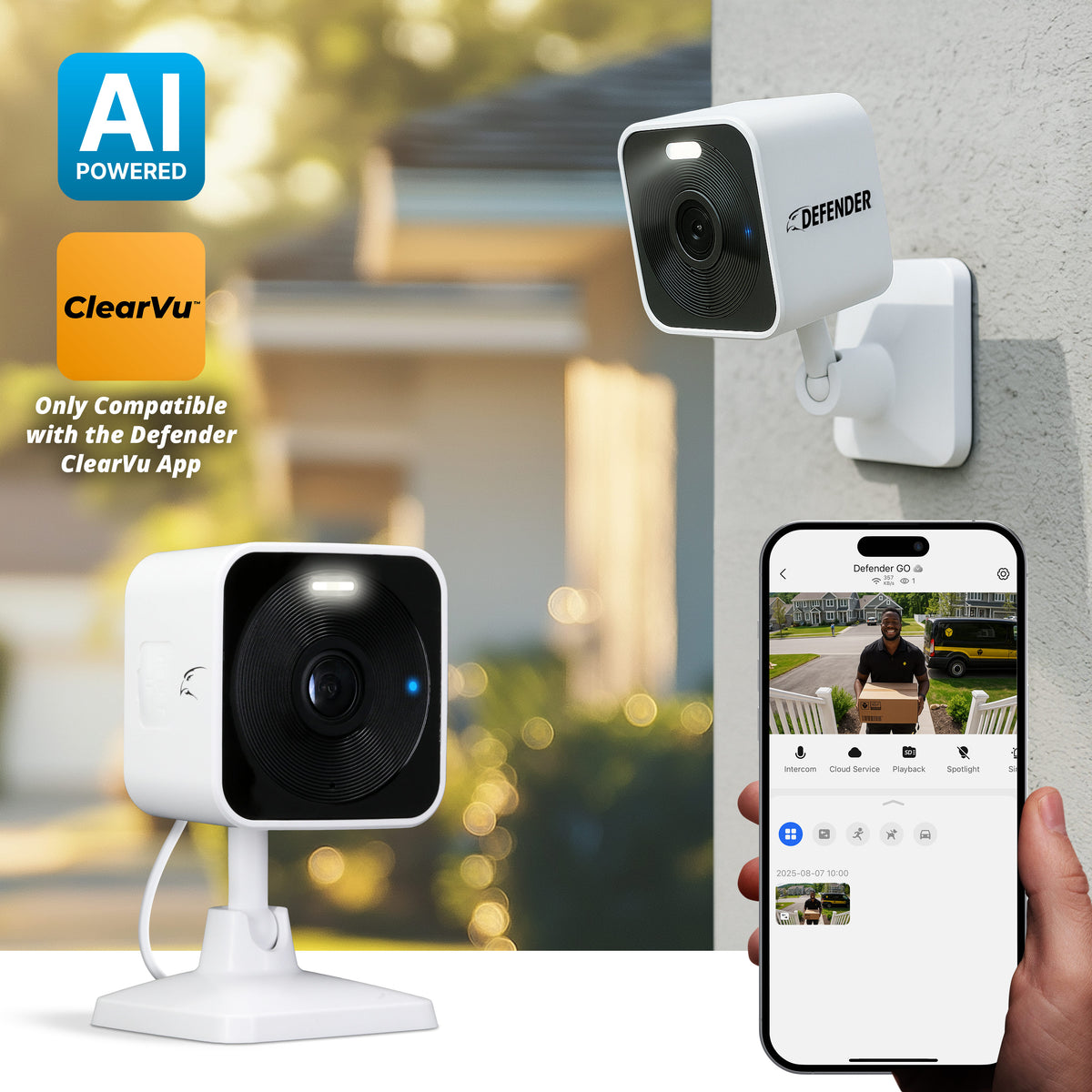 Defeder Camera Defender GO 2K AI POWERED WiFi Indoor/Outdoor Home, Business, Pet, Bab