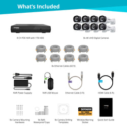 Sentinel 4K Ultra HD Wired 8 Channel PoE NVR Security System with 8 Cameras (Certified Open Box)