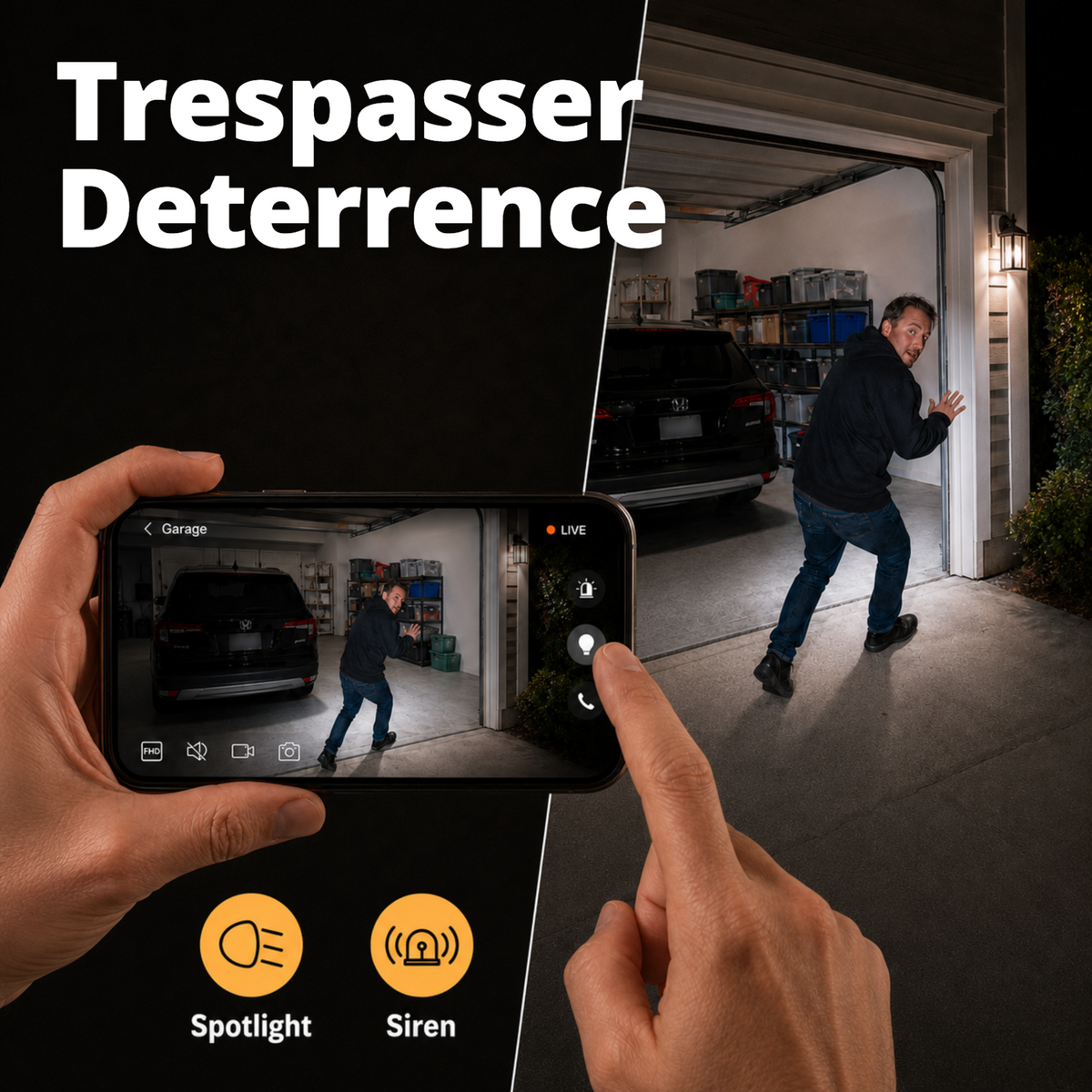 Spotlight and siren deterrence