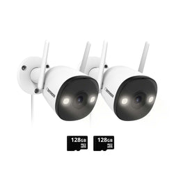 EXCLUSIVE BUNDLE: Guard Pro 2K WiFi. Plug-In  Power Security Camera, 2 Pack, 2 128GB SD Cards