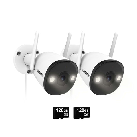 EXCLUSIVE BUNDLE: Guard Pro 2K WiFi. Plug-In  Power Security Camera, 2 Pack, 2 128GB SD Cards