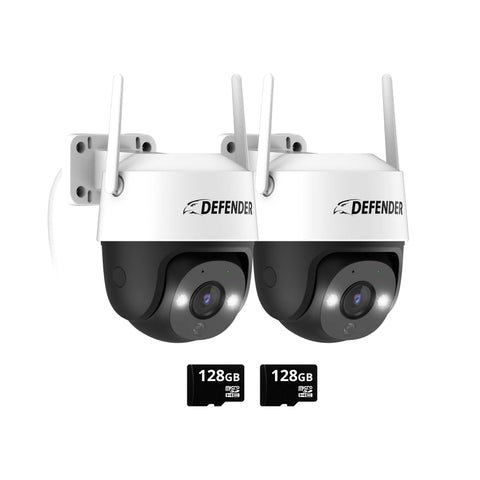 EXCLUSIVE BUNDLE: Guard Pro PTZ 2K Wi-Fi. Plug-In Power Security Camera, 2 Pack. 2 128GB SD Cards