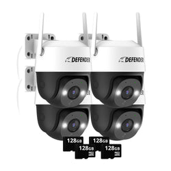 EXCLUSIVE BUNDLE: Guard Pro PTZ 2K Wi-Fi. Plug-In Power Security Camera, 4 Pack. 4 128GB SD Cards