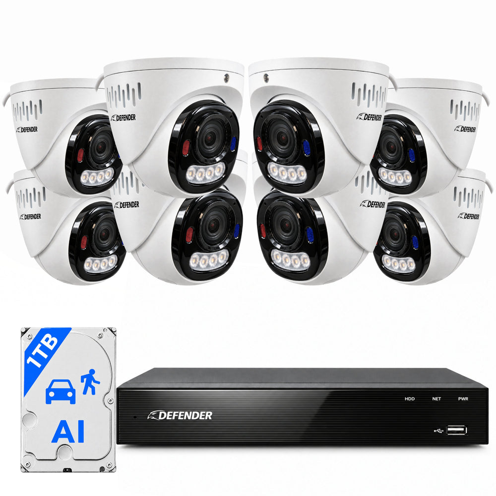 AI 4K Guard ProSight PoE 8-Channel NVR System, 8 Turret Cameras, 1TB HDD