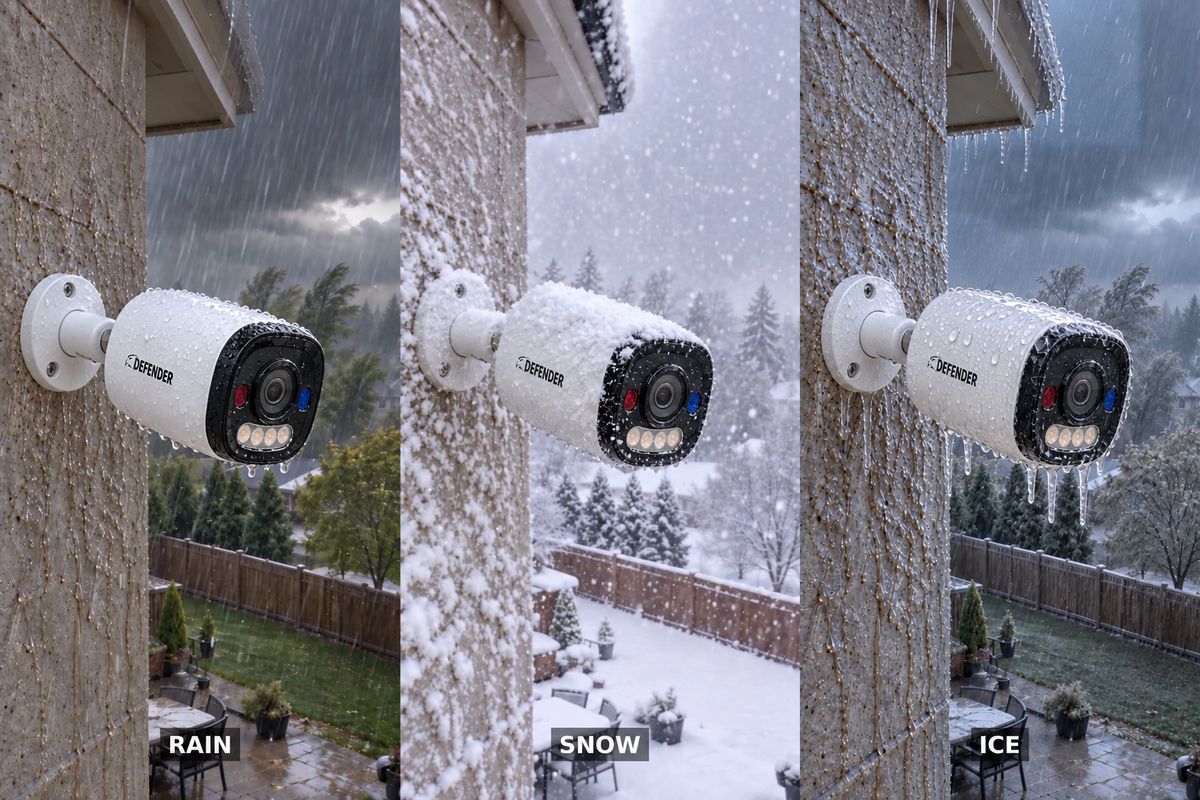 Wall-mounted ProSight cameras in heavy rain, snow, and freezing ice