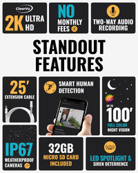 EXCLUSIVE BUNDLE: Guard Pro 2K WiFi. Plug-In  Power Security Camera, 2 Pack, 2 128GB SD Cards