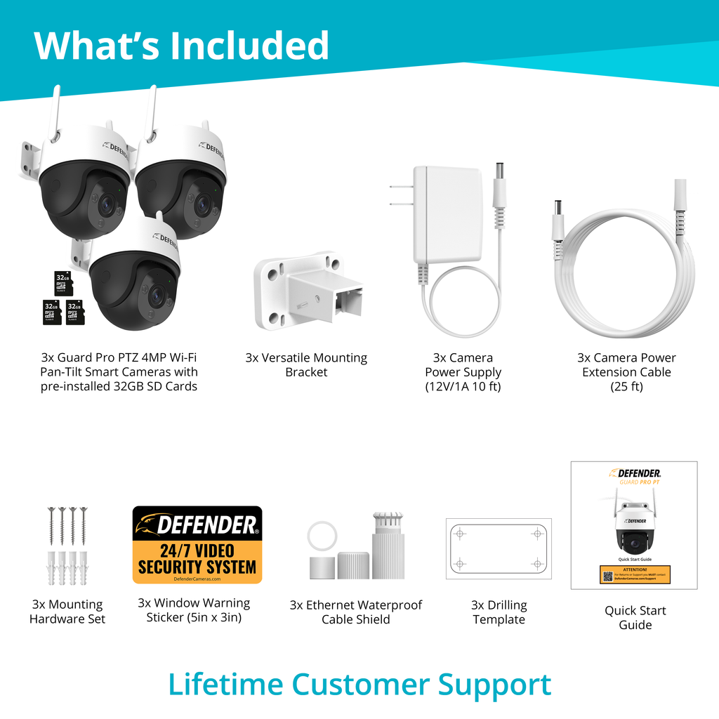 Guard Pro PTZ 2K QHD 360 Degree Wi-Fi Outdoor Plug-In Power Security Camera, 3 Pack