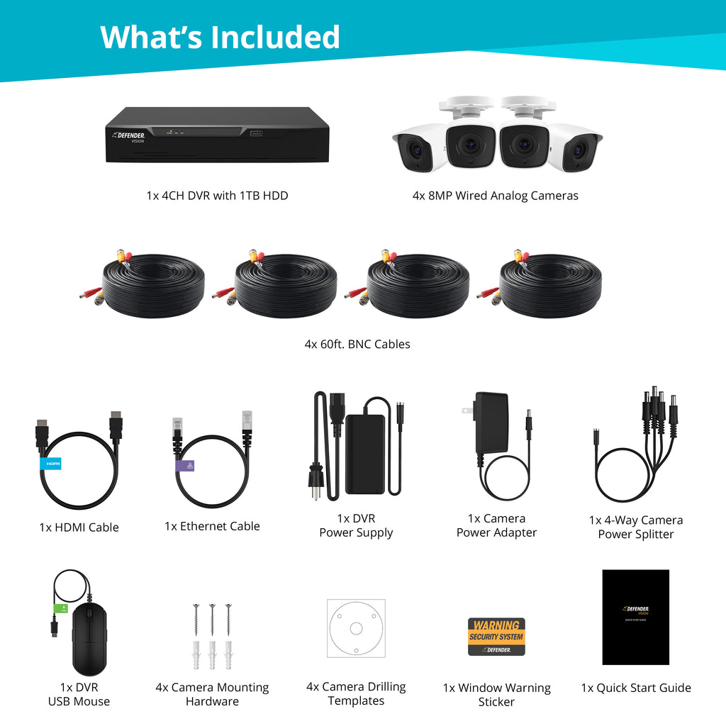 4K Vision Ultra HD Wired 4 Channel DVR Security System with 4 Cameras (Certified Open Box)