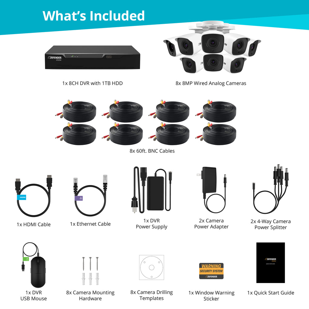 4K Vision Ultra HD Wired 8 Channel DVR Security System with 8 Cameras (Certified Open Box)