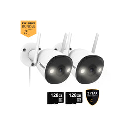EXCLUSIVE BUNDLE: Guard Pro 2K WiFi. Plug-In  Power Security Camera, 2 Pack, 2 128GB SD Cards